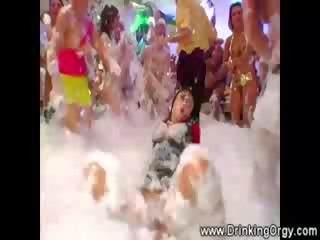 Horny pornstars fucked at foam party from lucky guys