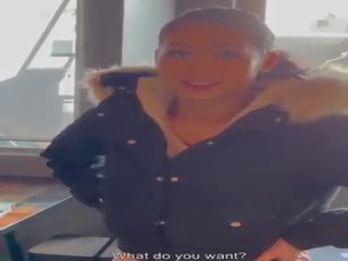 Good dirty film in the restaurant with busty Asian French Mailyne