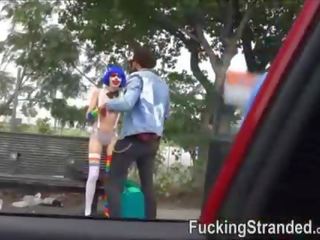 Teen clown Mikayla Mico fucked in public for a free ride