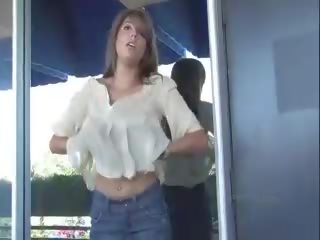 Melina brunette rumaja flashing and posing in a publik place