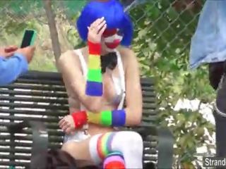 Teen Mikayla the clown shows stranger her pierced nipples
