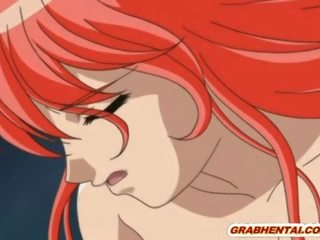 Redhead hentai dildoed puwit at puke at makakakuha ng tittyfucked