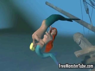 3d liten mermaid baben blir körd hård underwater