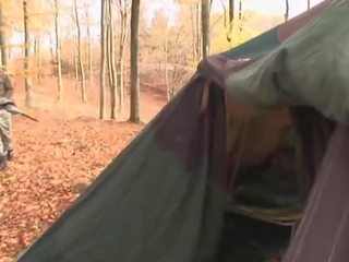Euro prawan gets double fucked in a tent